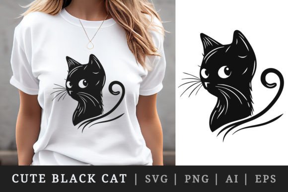 Cute Black Cat T-shirt Sublimation Print Graphics for Makers