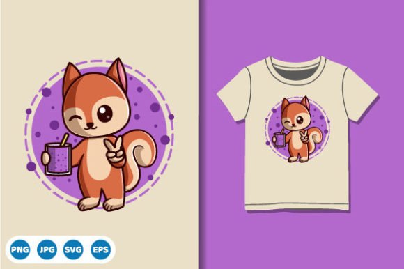 Cute Squirrel and Smoothie Shirt Design for Graphics and T-Shirt Designs
