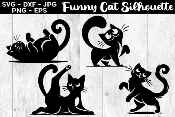 Funny Cat Silhouettes SVG EPS PNG for Graphics and Illustrations