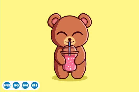Vector Cute Bear Drinking Smoothie Graphics for Illustrations