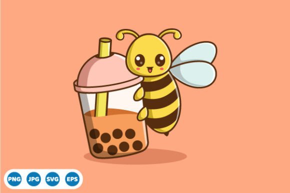 Vector Cute Bee Boba Tea Illustration Graphics and Illustrations Review