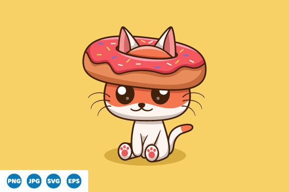 Vector Cute Cat Wearing a Donut Hat Graphics and Illustrations Review