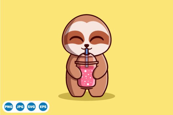 Vector Cute Sloth Drinking Smoothie: Graphics for Playful Editorial