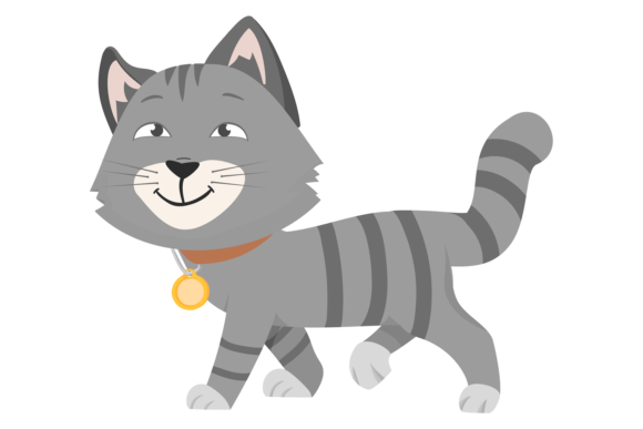 Walking Cat. Cartoon Happy Pet. Friendly Review